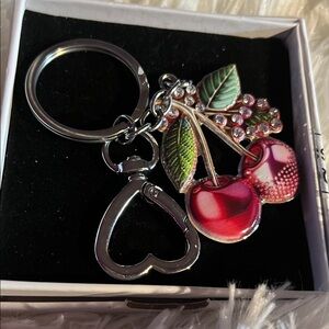 Cherry Keychain with Heart Charm